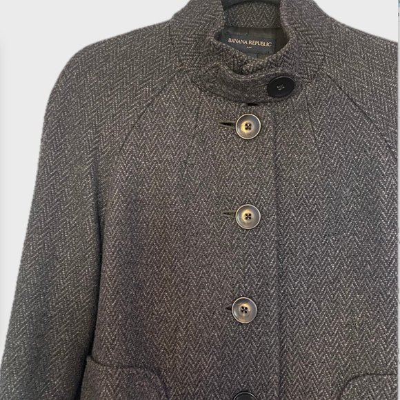 Banana Republic Military Style Cropped Jacket Gray Herringbone Mock Collar  EUC - Picture 4 of 15